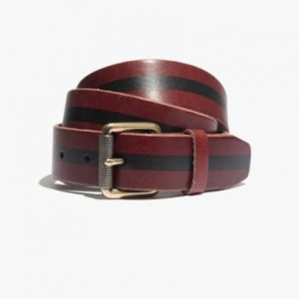 Madewell Red and Black Striped Leather Belt